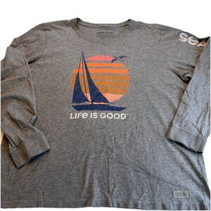 LIFE IS GOOD  Women’s Gray Sail Boat Sunset  Sea Time Size 2XL